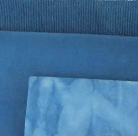 藍の簡単染めで染めた綿の布３種