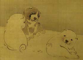 応挙 狗子図 子犬部分拡大